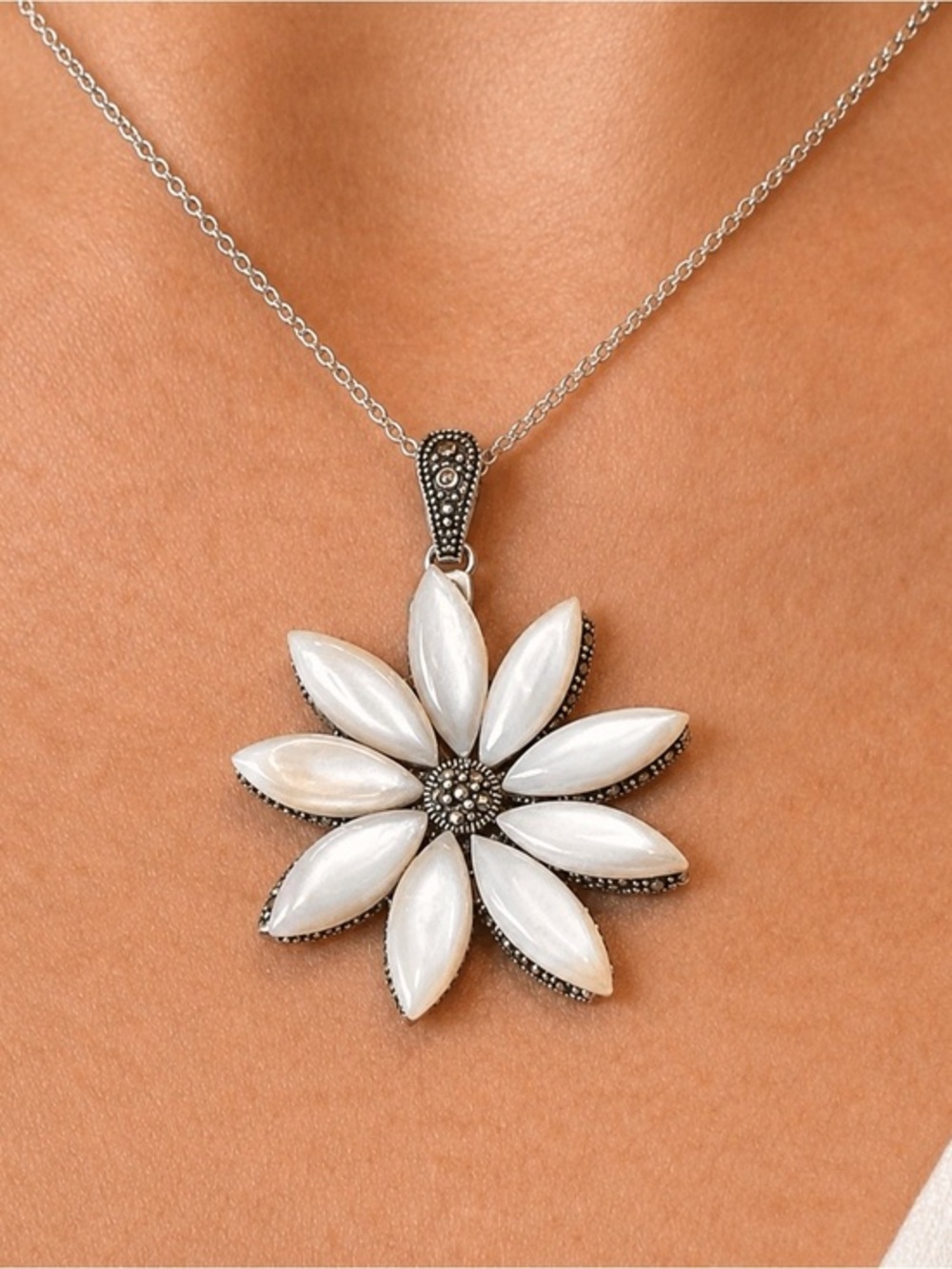 White Mother of Pearl Flower Pendant Only
